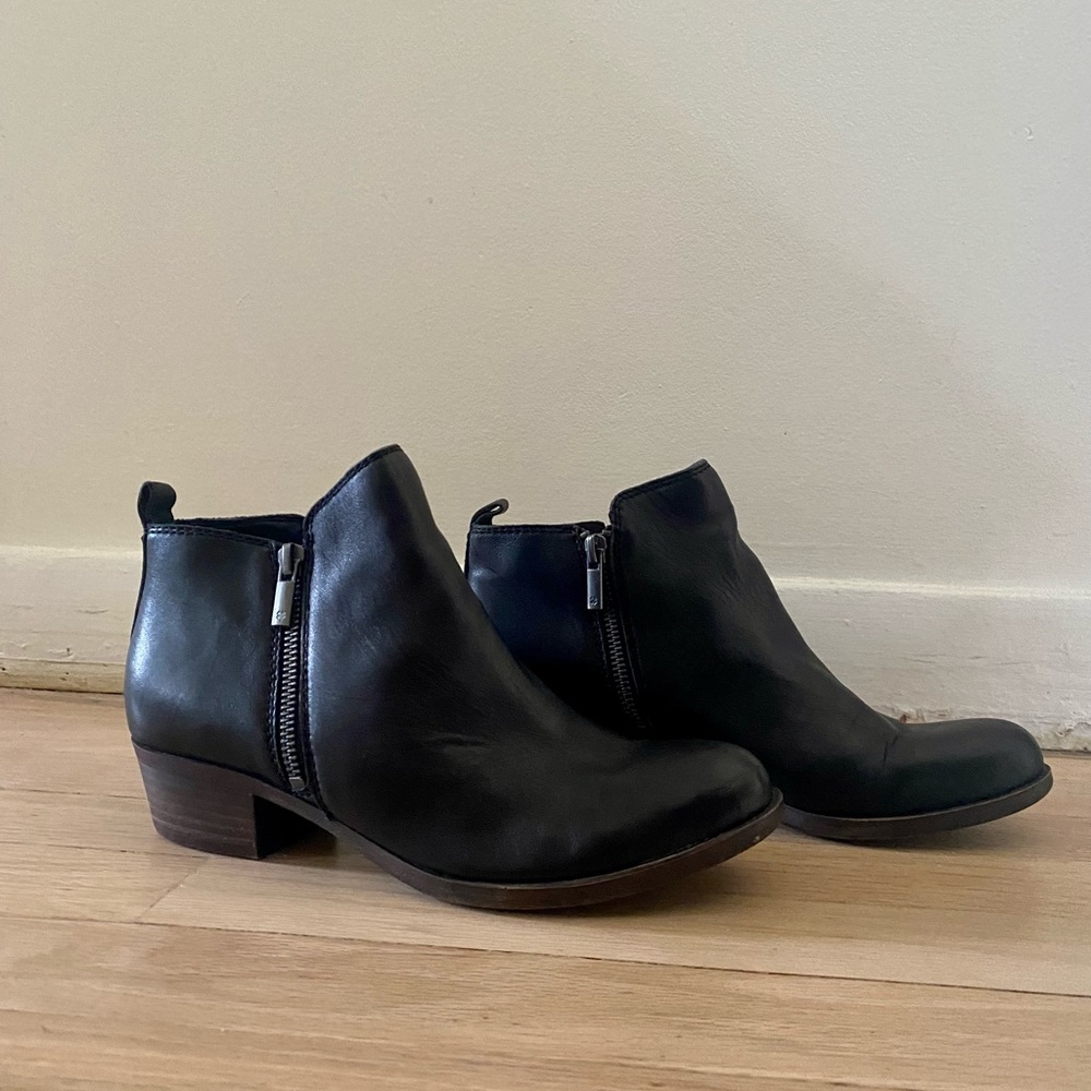 Lucky Brand black leather Basel ankle boots.